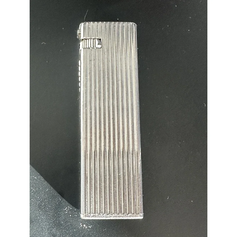 Vintage Zilon Lynx‎ Silver Tone Butane Lighter Slim Textured Diamond Pattern